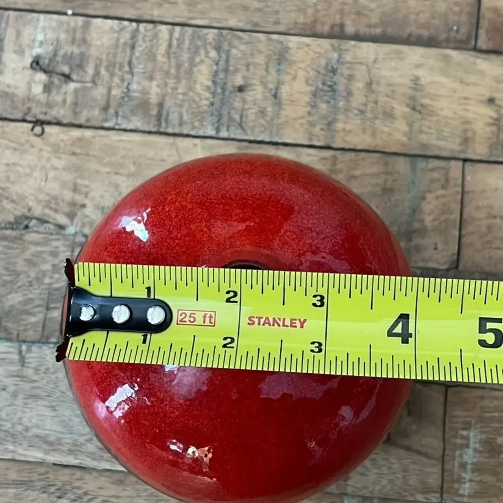 Crate & Barrel Vase Red Reactive 6 in Red & Black Lava Drip Glaze